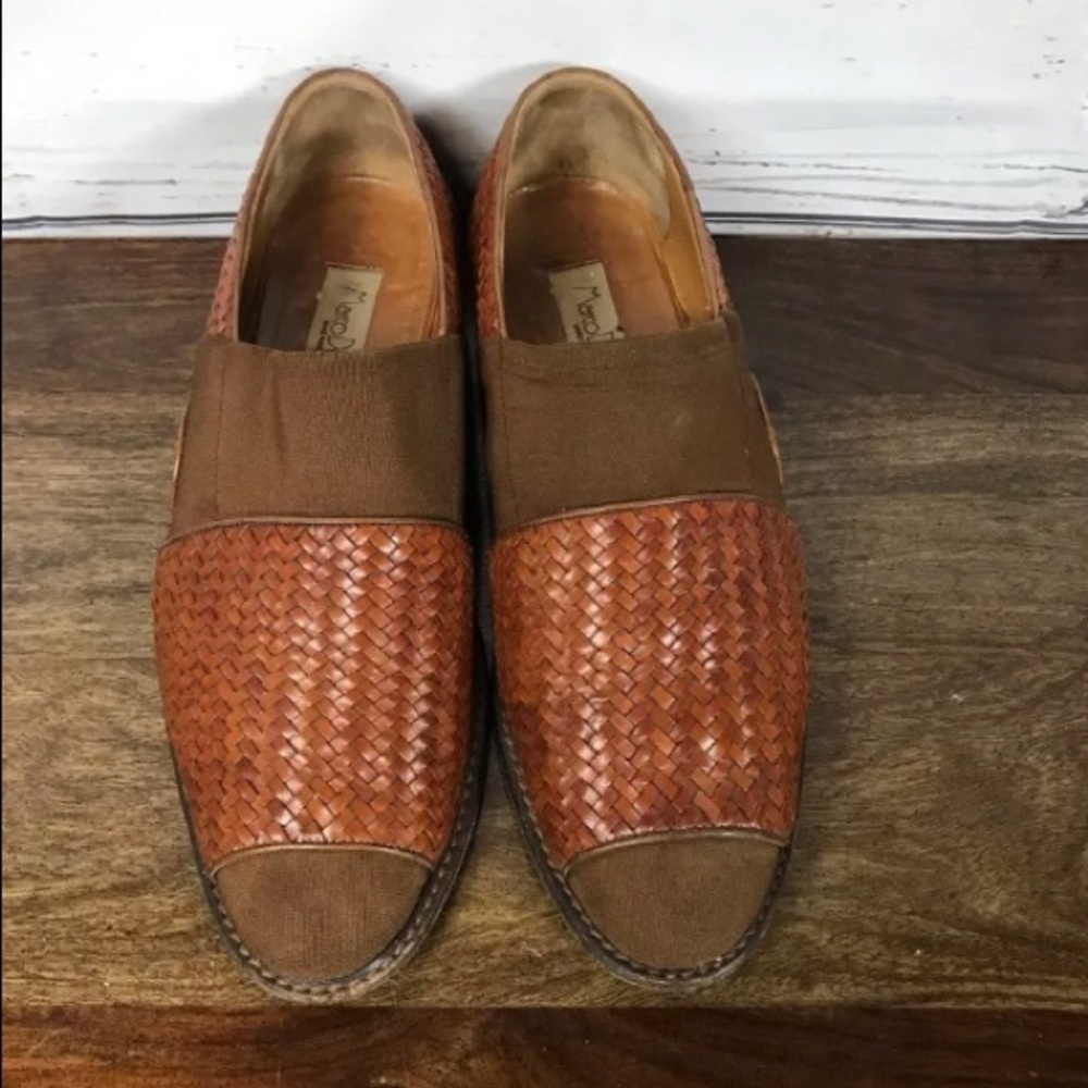 Marco Delli Men Loafers Dress Shoes Brown Woven Cap Toe Leather Vintage 10